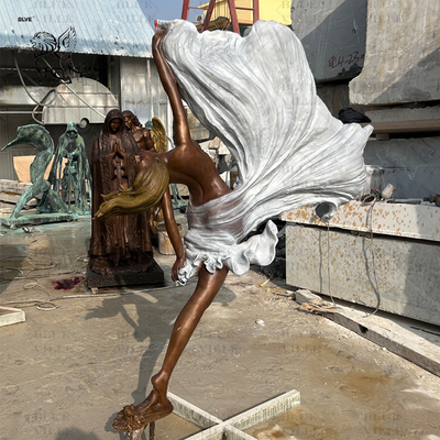Naked Dancing Girl Life Size Bronze Statue Metal Beautiful Wind Woman Sculpture Modern Art Decoration Garden