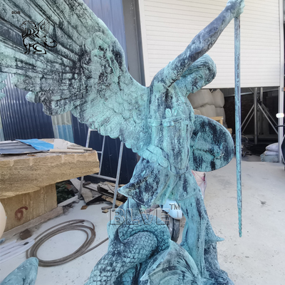 Bronze St Michael Statue Life Size Archangel Michael Sculpture Brass Metal Religious Angel Antique Outdoor Garden
