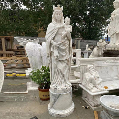 Marble Mother Mary Life Size Statues Holding Baby Virgin Mary Sculpture White Stone Handcarved Spots Goods