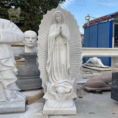 Marble Mother Mary Life Size Statues Holding Baby Virgin Mary Sculpture White Stone Handcarved Spots Goods
