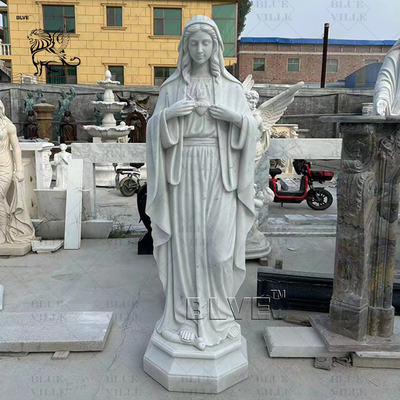 Marble Mother Mary Life Size Statues Holding Baby Virgin Mary Sculpture White Stone Handcarved Spots Goods
