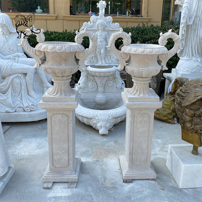 Marble Modern Flowerpot Outdoor Beige Stone Vase Planter Pot Garden Decoration Handcarved