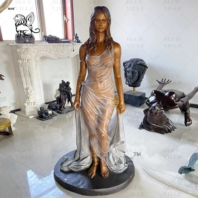 Naked Woman Swimming Pool Sculpture Life Size Sitting Female Bronze Statue Metal Outdoor Garden Modern
