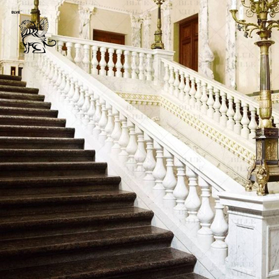 White Marble Stair Railing Designs Stone Staircase Column Baluster Handrail Home Decoration Modern Luxury Villa