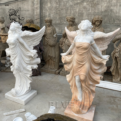 Marble Angel Statue Sculpture Natural Stone Life Size Hand Carved Modern Outdoor Garden Decoration