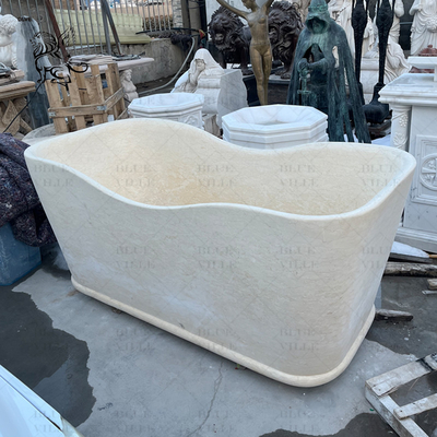 Freestanding Marble Bathtub Cream Natural Stone Elegant Bathtub Hotel Luxury European Style Decorative