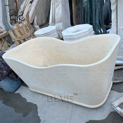 Freestanding Marble Bathtub Cream Natural Stone Elegant Bathtub Hotel Luxury European Style Decorative