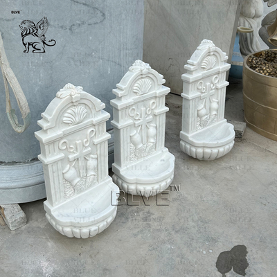 Marble Church Baptismal Font Catholic Holy Water Font Wall Hanging Fountain White Stone Handcarved