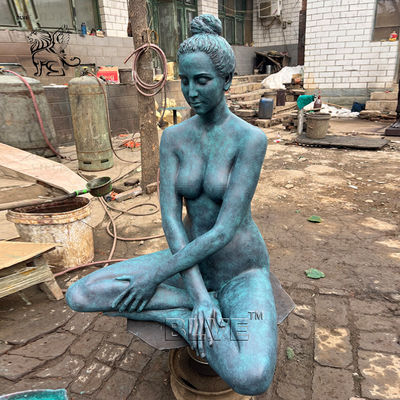 Life Size Yoga Girl Bronze Statue Sitting Metal Meditation Woman Sculpture Modern Art Villa Garden Decorative