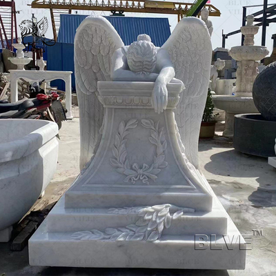 Marble Life Size Weeping Angel Statues Tombstone Monuments Cemetery Headstone Stone Carving Modern