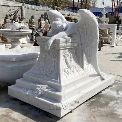Marble Life Size Weeping Angel Statues Tombstone Monuments Cemetery Headstone Stone Carving Modern