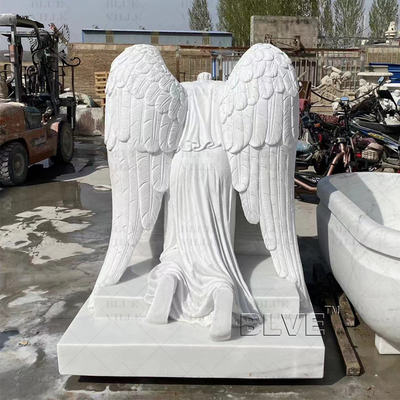 Marble Life Size Weeping Angel Statues Tombstone Monuments Cemetery Headstone Stone Carving Modern
