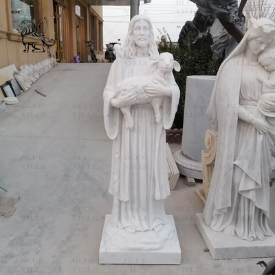 Life Size Holding Lamb Jesus Statue Marble Sculpture Catholic Religious Stone Carvings Church Home Decoration