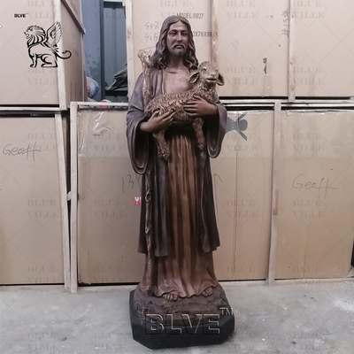 Life Size Holding Lamb Jesus Statue Marble Sculpture Catholic Religious Stone Carvings Church Home Decoration