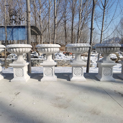 Natural Stone Flower Pot White Marble Planter Urns Handcarved Large Garden Modern Home Decoration Design