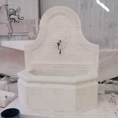 Beige Marble Wall Water Fountain Outdoor Large Stone Fountains Hand Carved Villa Garden Decoration