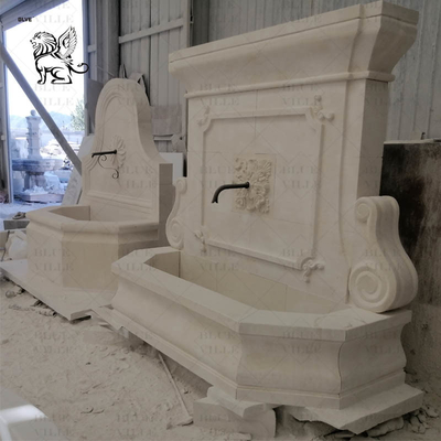Beige Marble Wall Water Fountain Outdoor Large Stone Fountains Hand Carved Villa Garden Decoration