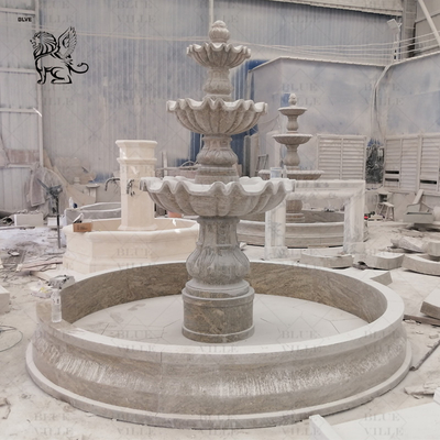 Marble Water Fountain Outdoor White Natural Stone 3 tier Garden Fountains  Modern Design Large
