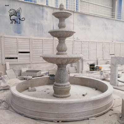 Marble Water Fountain Outdoor White Natural Stone 3 tier Garden Fountains  Modern Design Large