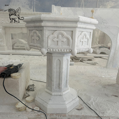 Marble Church Baptismal Font Stone Holy Water Font Hand Carved Chancel Religious Customized
