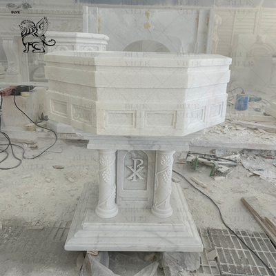 Marble Church Baptismal Font Stone Holy Water Font Hand Carved Chancel Religious Customized