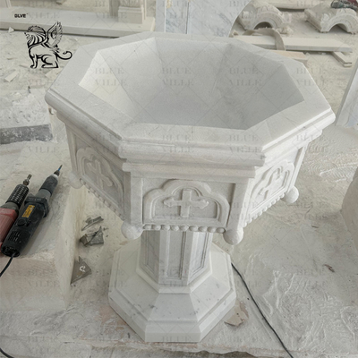 Marble Church Baptismal Font Stone Holy Water Font Hand Carved Chancel Religious Customized