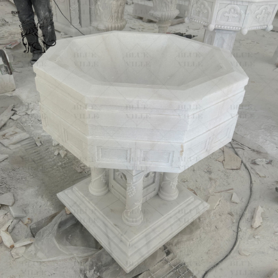 Marble Holy Water Font Natural Stone Catholic Baptismal Religious Chancel Baptism Handcarved Church