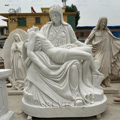 Marble Virgin Mary Statue Religious Pieta Sculpture Mourning Christ Jesus Handcarved Life Size Church Decoration