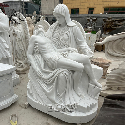 Marble Virgin Mary Statue Religious Pieta Sculpture Mourning Christ Jesus Handcarved Life Size Church Decoration