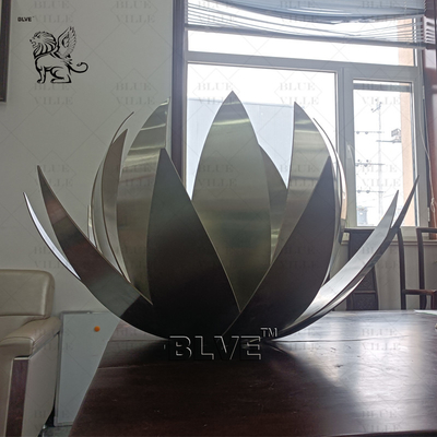 Stainless Steel Lotus Sculpture Large Polished Metal Flower Statues Home Decoration Modern Art