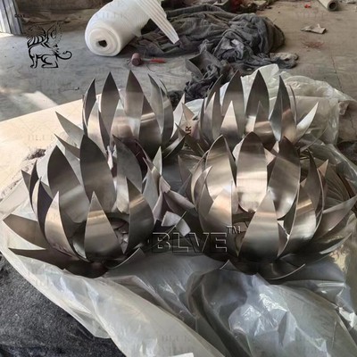 Stainless Steel Lotus Sculpture Large Polished Metal Flower Statues Home Decoration Modern Art