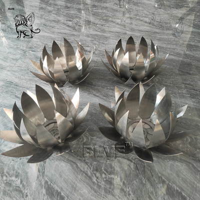 Stainless Steel Lotus Sculpture Large Polished Metal Flower Statues Home Decoration Modern Art