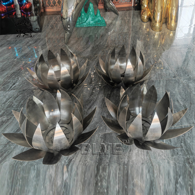 Stainless Steel Lotus Sculpture Large Polished Metal Flower Statues Home Decoration Modern Art
