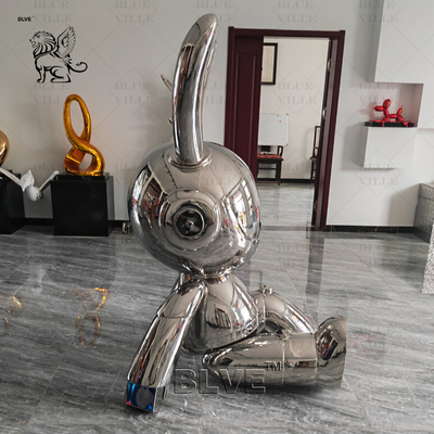 Stainless Steel Rabbit Statue Mirror Polished Cartoon Animal Sculpture Modern Pop Art Outdoor Decoration Large