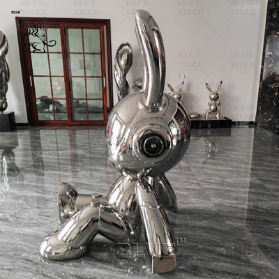 Stainless Steel Rabbit Statue Mirror Polished Cartoon Animal Sculpture Modern Pop Art Outdoor Decoration Large
