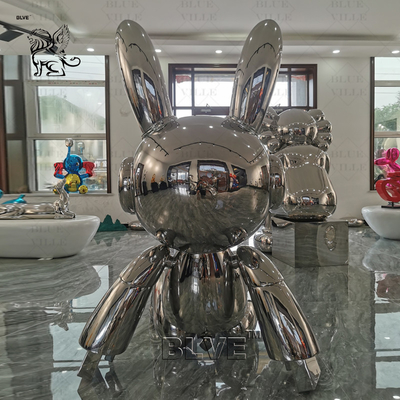 Stainless Steel Rabbit Statue Mirror Polished Cartoon Animal Sculpture Modern Pop Art Outdoor Decoration Large