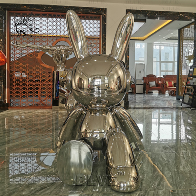 Stainless Steel Rabbit Statue Mirror Polished Cartoon Animal Sculpture Modern Pop Art Outdoor Decoration Large
