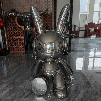 Stainless Steel Rabbit Statue Mirror Polished Cartoon Animal Sculpture Modern Pop Art Outdoor Decoration Large