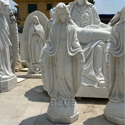 Virgin Mary Marble Statue Life Size White Natural Stone Virgin Maria Statues Religious Hand Carved