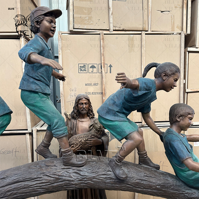 Kids Outdoor Bronze Statue Life Size Metal Children Playing Garden Statues Modern Art Decorative