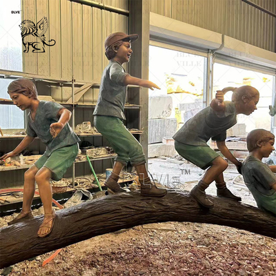 Kids Outdoor Bronze Statue Life Size Metal Children Playing Garden Statues Modern Art Decorative