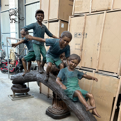 Kids Outdoor Bronze Statue Life Size Metal Children Playing Garden Statues Modern Art Decorative