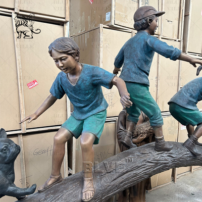Kids Outdoor Bronze Statue Life Size Metal Children Playing Garden Statues Modern Art Decorative