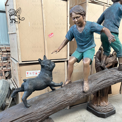 Kids Outdoor Bronze Statue Life Size Metal Children Playing Garden Statues Modern Art Decorative