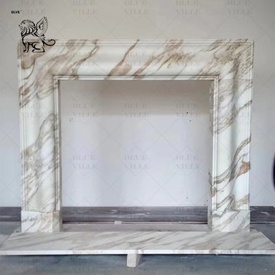 White Carrara Marble Fireplace Surround Luxury French Style Stone Mantel Indoor Decorative Hand Caved