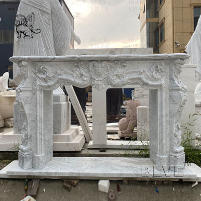 White Carrara Marble Fireplace Surround Luxury French Style Stone Mantel Indoor Decorative Hand Caved