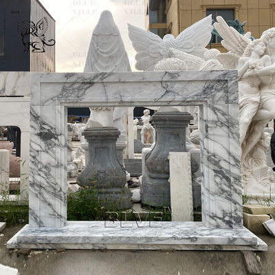 White Carrara Marble Fireplace Surround Luxury French Style Stone Mantel Indoor Decorative Hand Caved