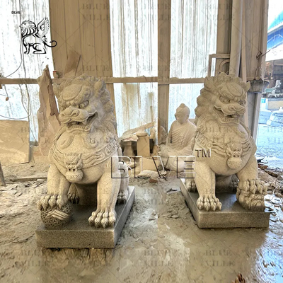 Foo Dog Fengshui Sculpture Hand Carved Granite Lion Statue Guardian Lions Statue Classical Outdoor
