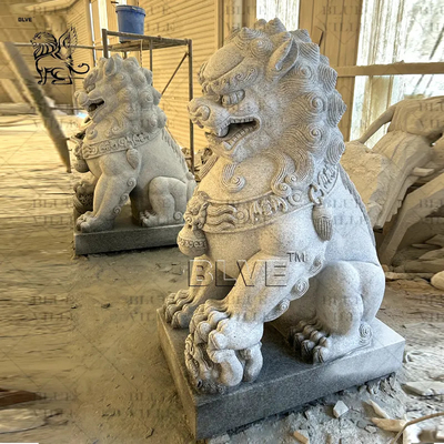 Foo Dog Fengshui Sculpture Hand Carved Granite Lion Statue Guardian Lions Statue Classical Outdoor