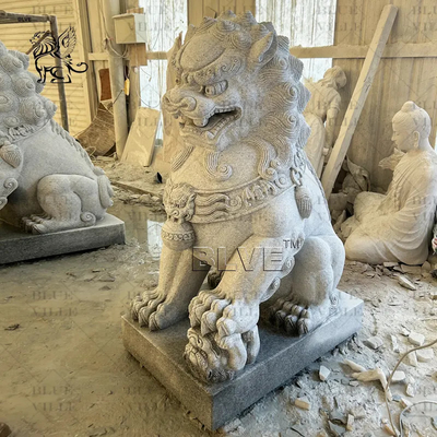Foo Dog Fengshui Sculpture Hand Carved Granite Lion Statue Guardian Lions Statue Classical Outdoor
